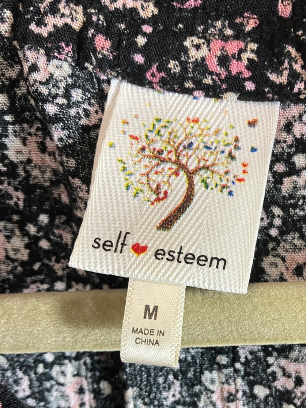 Self Esteem Black Sleeveless V-Neck Blouse with Pink Floral Print - Picture 2 of 9